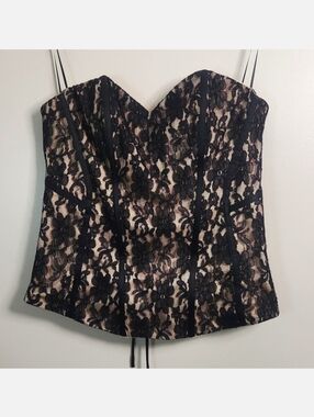 🔥FINAL💲⬇️Guess Black/Nude Lace Strapless Corset, Size M ~ EUC